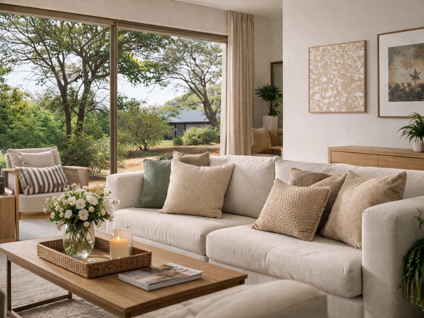 Professional cleaner finishing a spotless room in a bright home